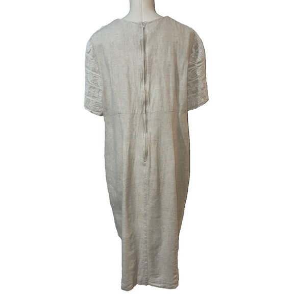 Jessica Howard Vintage Woman size 24 Linen Embroidered Midi Dress Square Neck - Picture 7 of 9